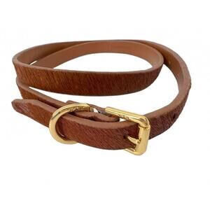 Lauren Ralph Lauren Women's Size M brown leather fuzzy Belt with gold metal